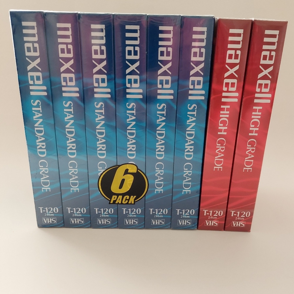 Maxell VHS T-120 Sealed Blank Tapes, Lot of 8